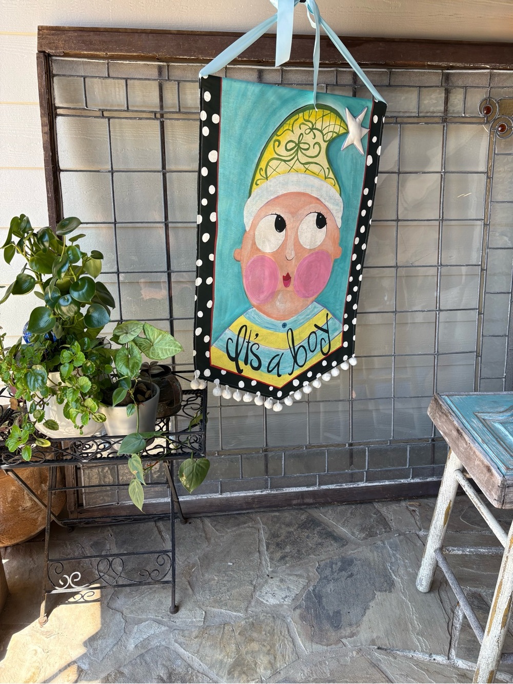3D “It’s A Boy” Large Banner Lisa Frost Door Hanger Wall Art Painted Baby Shower